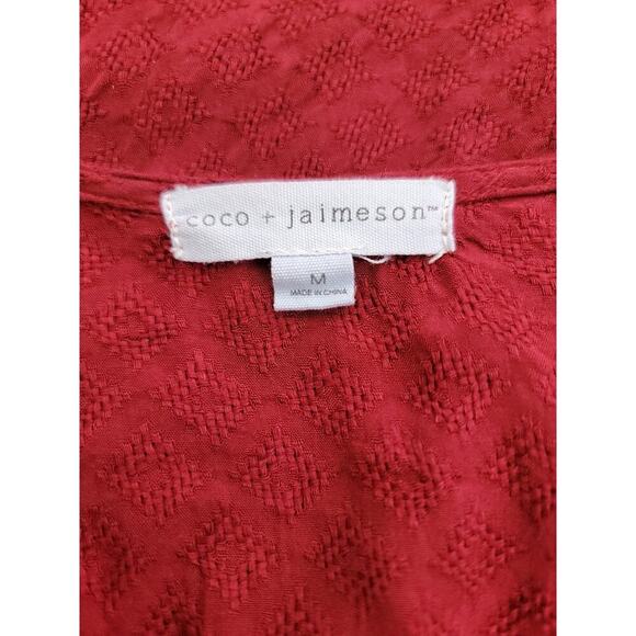 Coco Jaimeson Babydoll Mini Dress Sz Medium V Neck Long Sleeves Cottage Burgundy - Picture 8 of 10